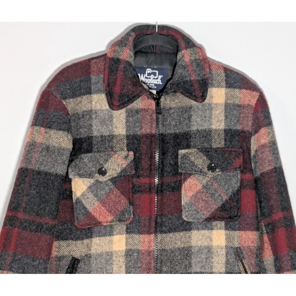 Vintage (80s) Woolrich Plaid Wool Blend Coat Jacket 16056 Small Made USA Rugged - Picture 4 of 9